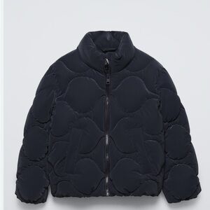 Zara Kids Black Puffer Jacket with Wave Quilting and Stand-Up Collar